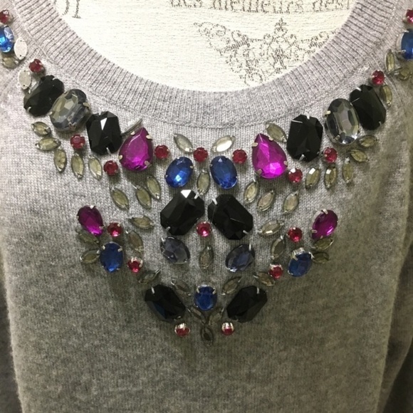 Halogen cashmere gray bejeweled sweater size small - Picture 3 of 4